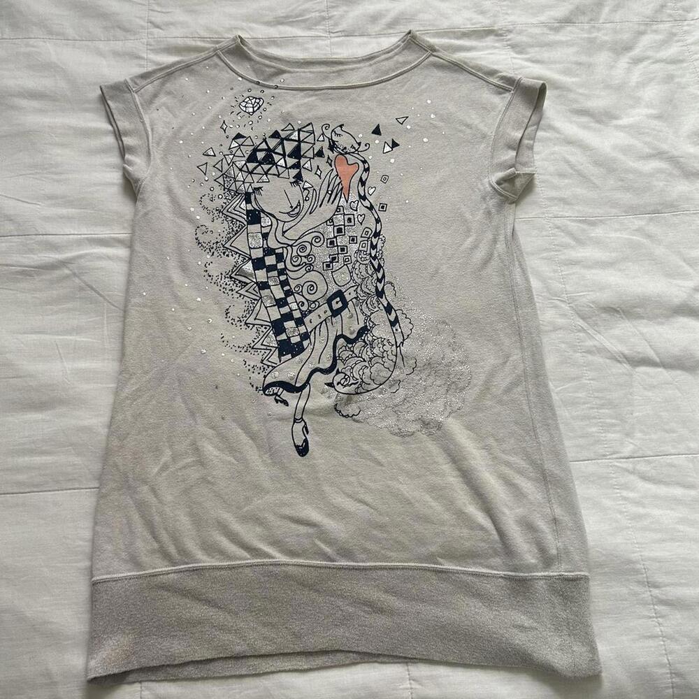 Tsumori Chisato Grey graphic print sweatshirt top with a cute design Size 2